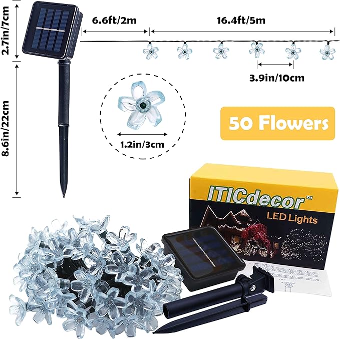 ITICdecor Solar Flower String Lights Outdoor Waterproof 50 LED Fairy Light - Image 6