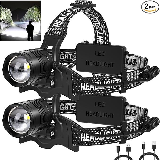 azamine LED Headlamp Rechargeable 2Pack, 99000 Lumens Bright Head Lamp by azamine