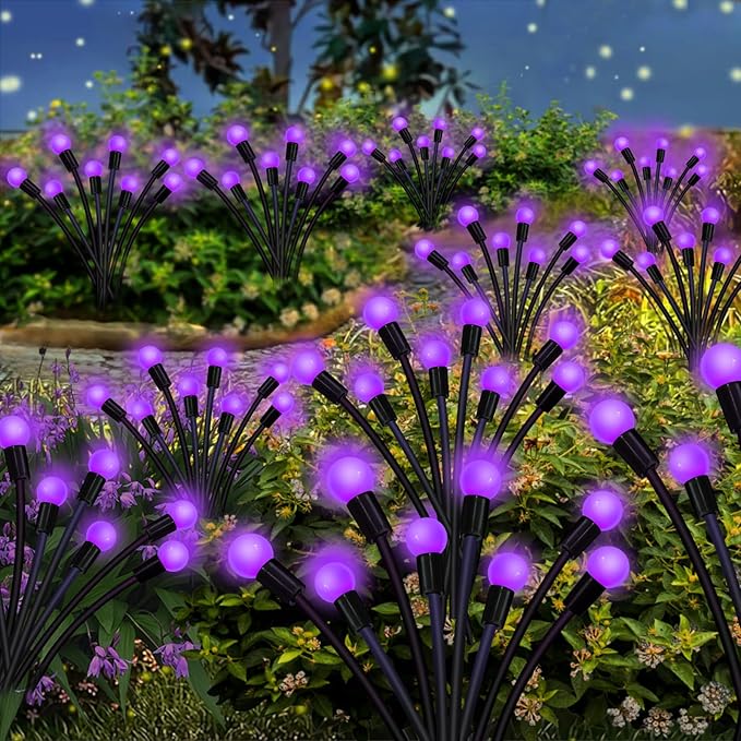 Kohlrabi Solar Garden Lights Outdoor, 4 Pack 32 LED Solar Purple Firefly Lights - Image 6