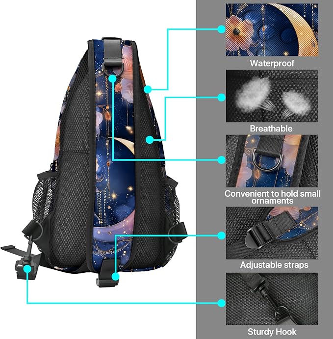 FyLybois Moon Sling Bag for Women Lightweight Crossbody Backpack Casual Daypack - Image 4