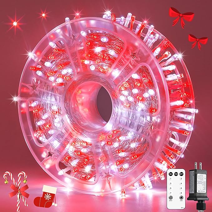 JMEXSUSS 132ft Red and White Christmas Lights Outdoor by JMEXSUSS