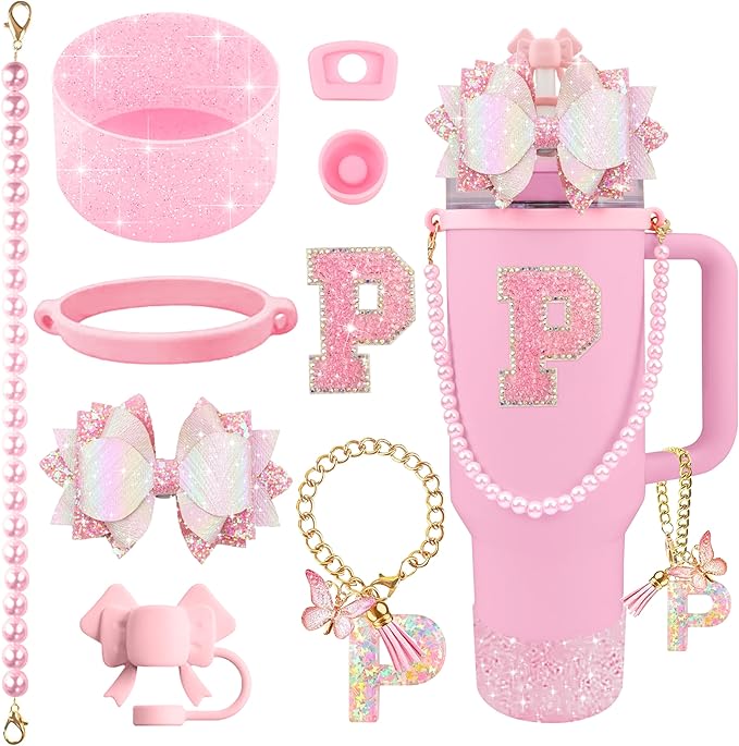 9PCS Pink for Stanley Cup Accessories Set Bling Initials Bow Charms for Stanley by Unknown