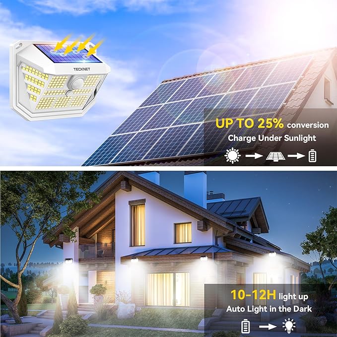 TECKNET 231 LED Solar Motion Lights Outdoor Waterproof, 6 Pack 300° Angle & 3 - Image 2