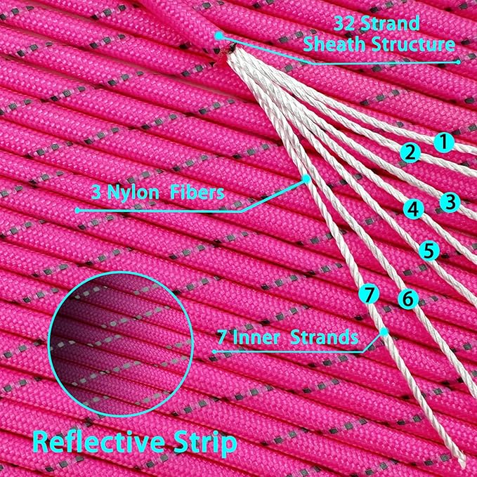 VVAAGG Reflective Paracord Rope 100FT, 7 Strand Nylon para Cord Lanyard Utility - Image 3