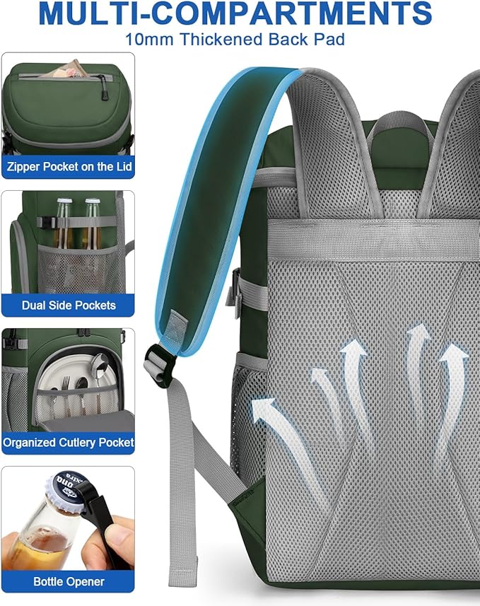 Pritent Cooler Backpack for Men Women Insulated Waterproof Backpack Cooler Leak - Image 6