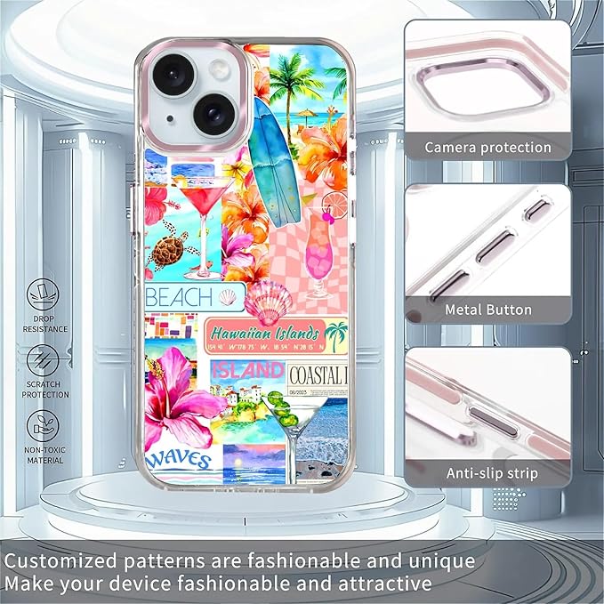 Case for iPhone 14 Plus/15 Plus, Coastal Beach Cover Coquette Collage Phone - Image 2