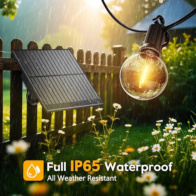 Minetom Solar Outdoor Lights - 38Ft 15 LED Waterproof Solar String Lights - Image 3