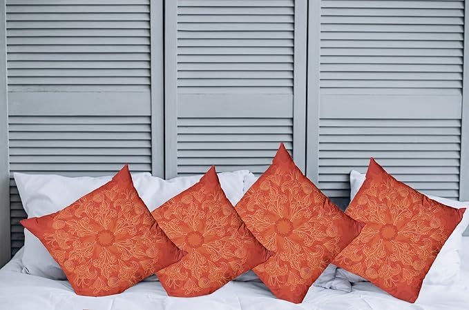 Ambesonne Red Mandala Throw Pillow Cushion Case Pack of 4, Vibrant Colored - Image 2