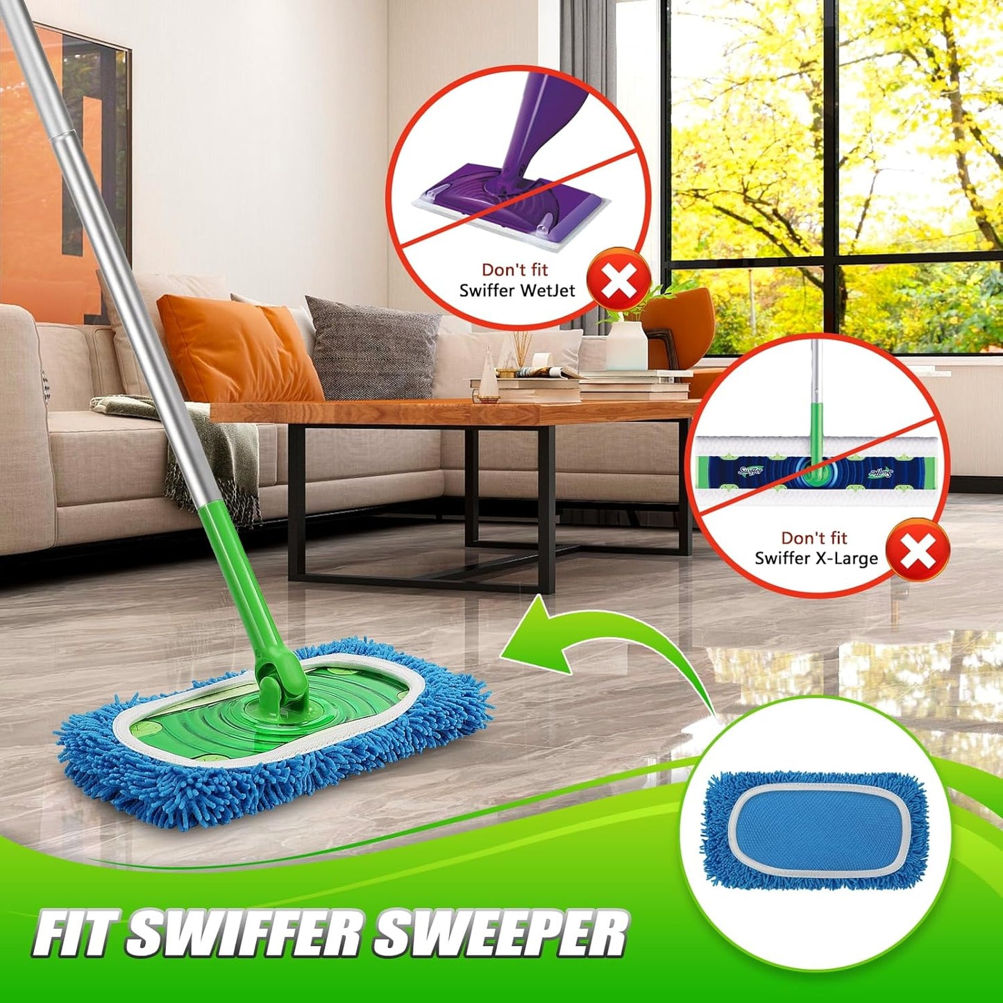 Set of 4 Reusable Microfiber Mop Pads Compatible with Swiffer Sweeper, Dry Sweeping Cloths, Washable Wet Mopping Cloth Refills for Floor Cleaning (Mop is Not Included) (Multicolor 2, 4 Pack)