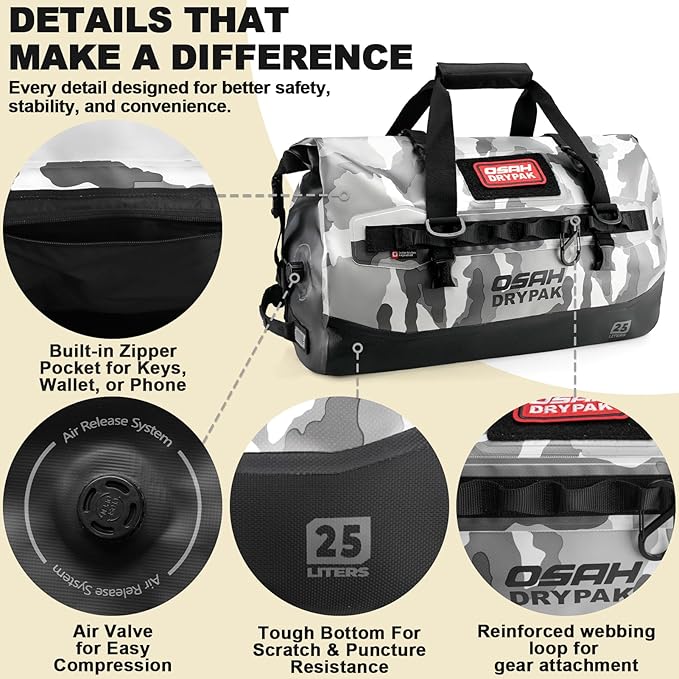 OSAH DRYPAK Waterproof Duffel Bag 25L/40L/60L – Heavy-Duty Motorcycle Tail Bag - Image 3