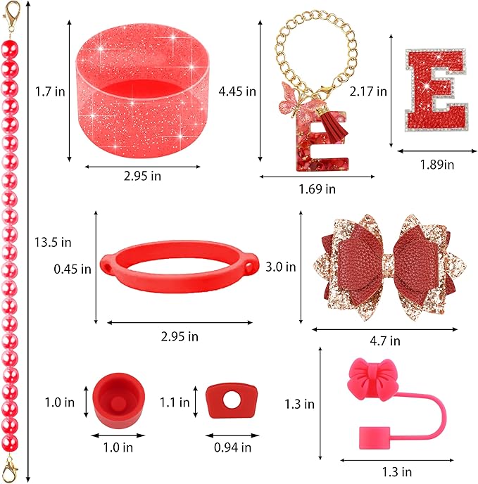 9PCS Red for Stanley Cup Accessories Set Bling Initials Bow Charms for Stanley - Image 3
