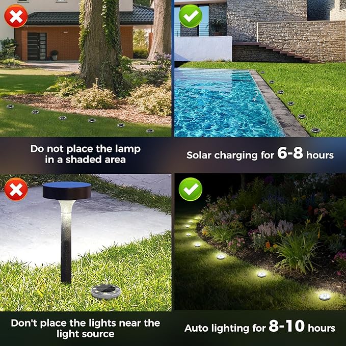 Peasur Mini Solar Ground Lights, 24 Pack Flat Solar Disc Lights Outdoor - Image 8