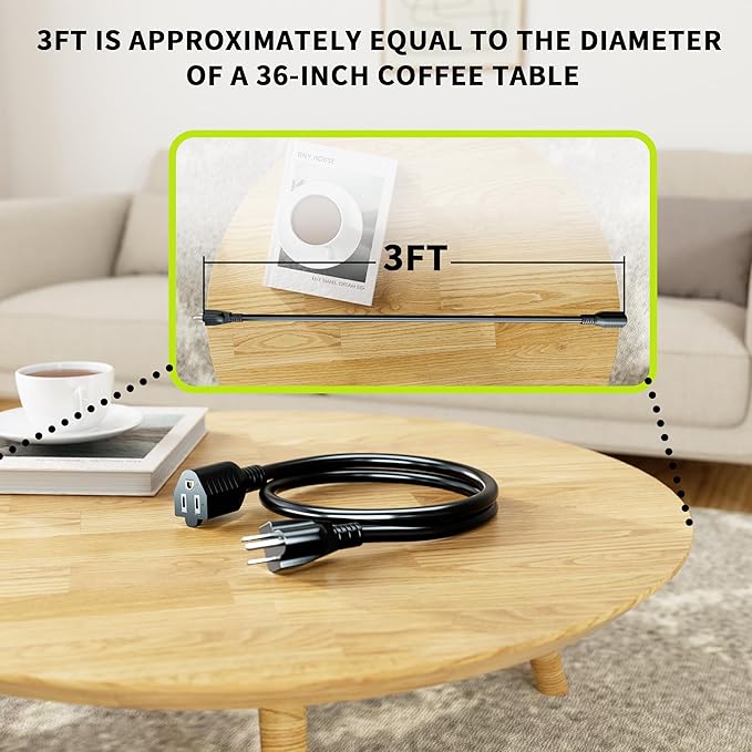 3FT 13A 125V 1625W ETL Listed, 16/3 Indoor Extension Cord Black, Short - Image 3