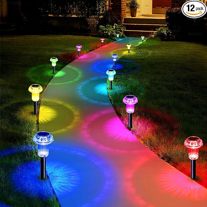 Priddop Solar Lights Outdoor Pathway Waterproof 12 Pack Color Changing LED by Priddop