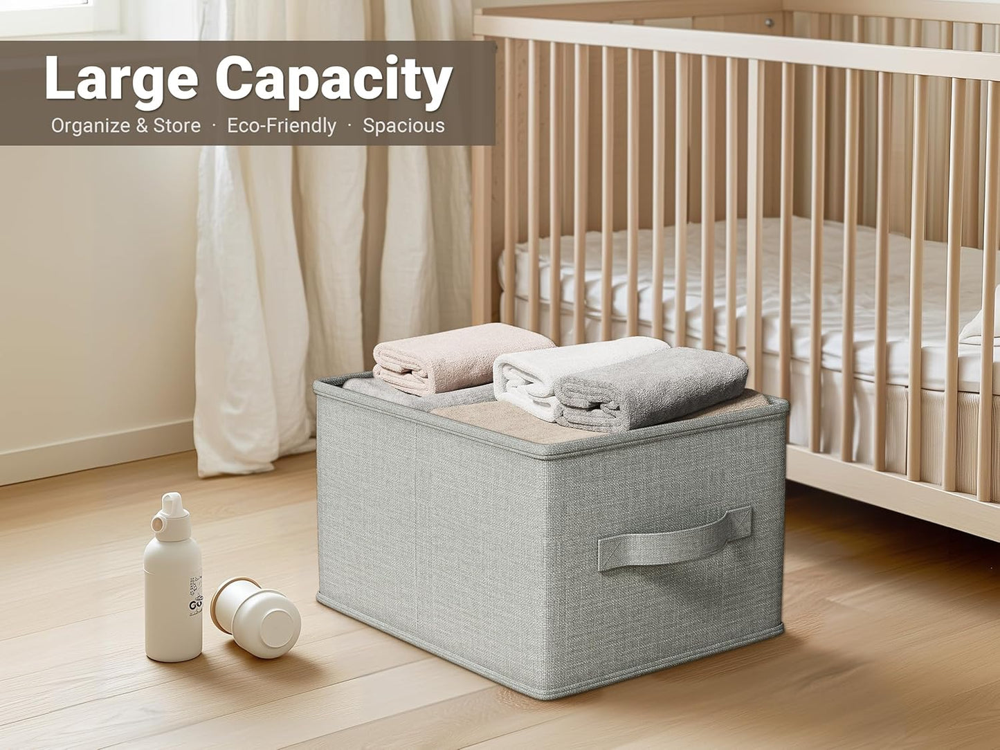 3 Pack Fabric Storage Bins for Shelves | 11.5x8.75x6.5in Closet Storage Baskets | Collapsible Storage Bins | Fabric Closet Organizers with Handles | Light Gray