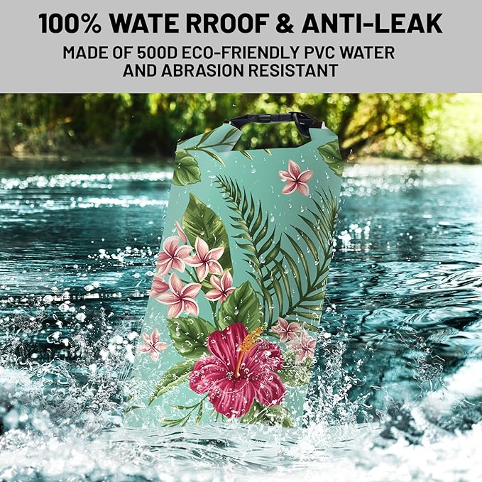 Waterproof Dry Bag, Roll Top Tropical Summer Watercolor Hibiscus Small - Image 2