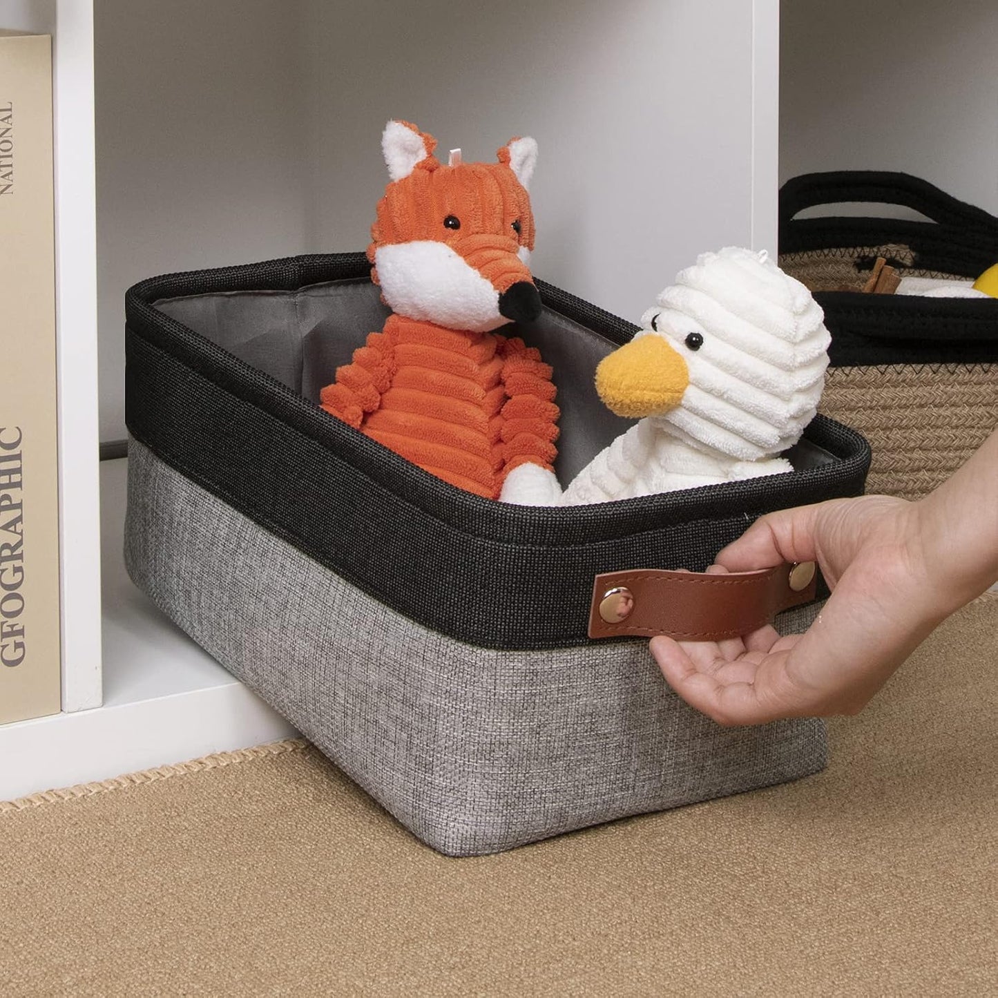 DULLEMELO Small Collapsible Fabric Basket for Organizing, Shelves, Closets, Laundry, Nursery, Decorative Gift Basket (Black&Gray)