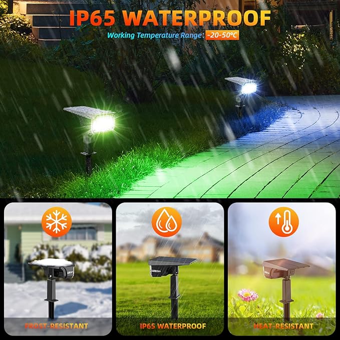 LEREKAM Solar Spot Lights Outdoor Color Changing, IP65 Garden Lights Solar - Image 2