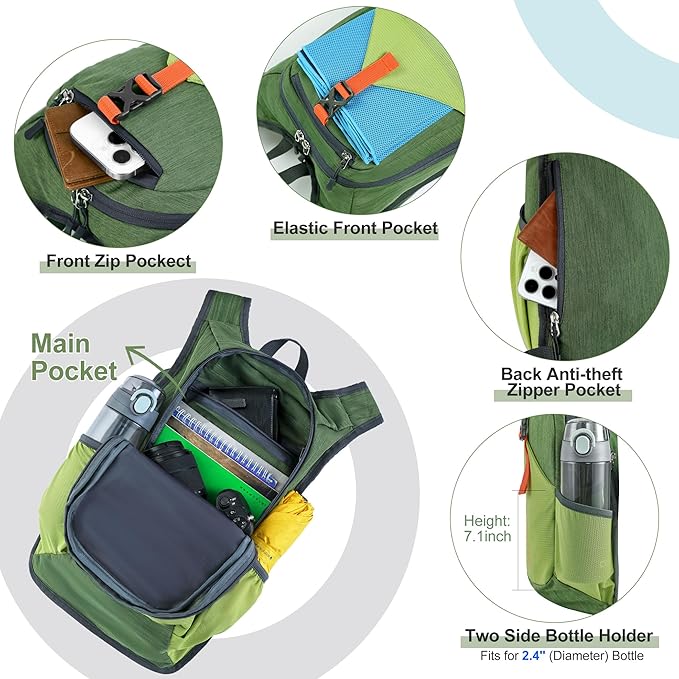 FIORETTO 15L Hiking Backpack for Women Men Mini Packable Backpack Lightweight - Image 4