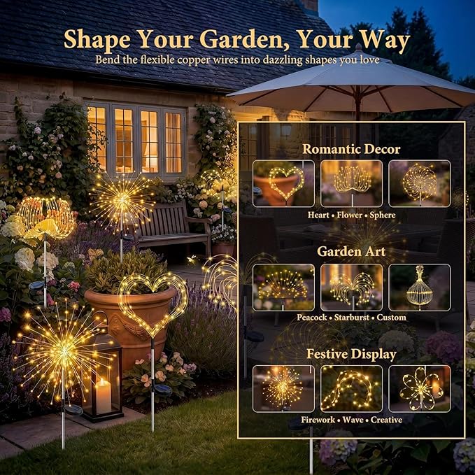 Solar Firework Lights Outdoor 4 Pack, 120LED Solar Starburst Garden Lights - Image 4