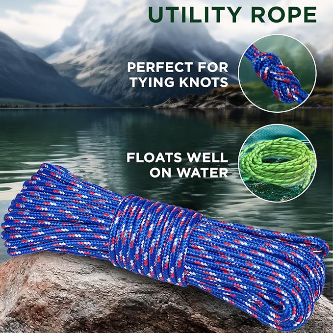 TECEUM Rope – 90 Feet x 3/8 Inch – Patriot Mix – Strong All-Purpose Utility - Image 3
