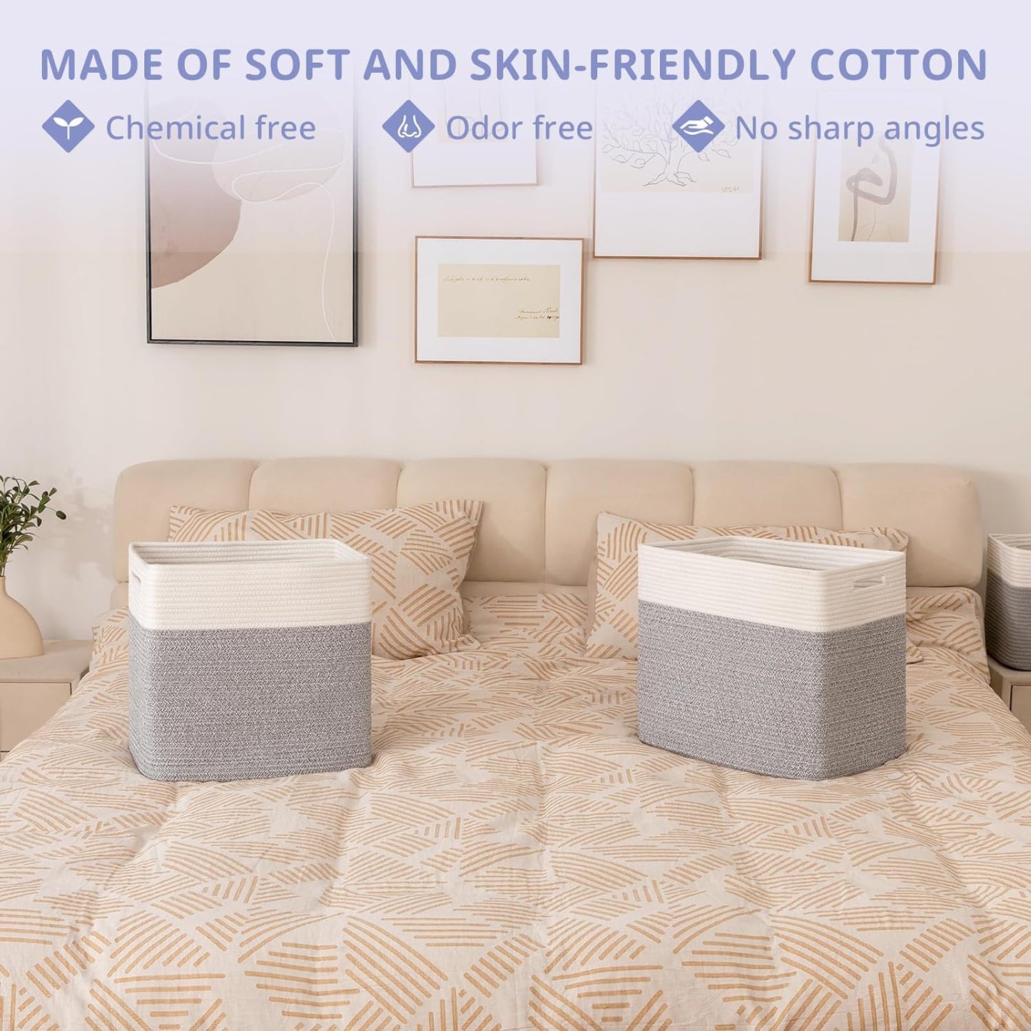 OIAHOMY Storage baskets for Shelf, Toy Storage Basket, Large Collapsible Storage Bins, Blanket Basket Living Room, Closet Storage for Bedroom, 16.5 x 13 x 15 Inches-Pack of 2-Grey