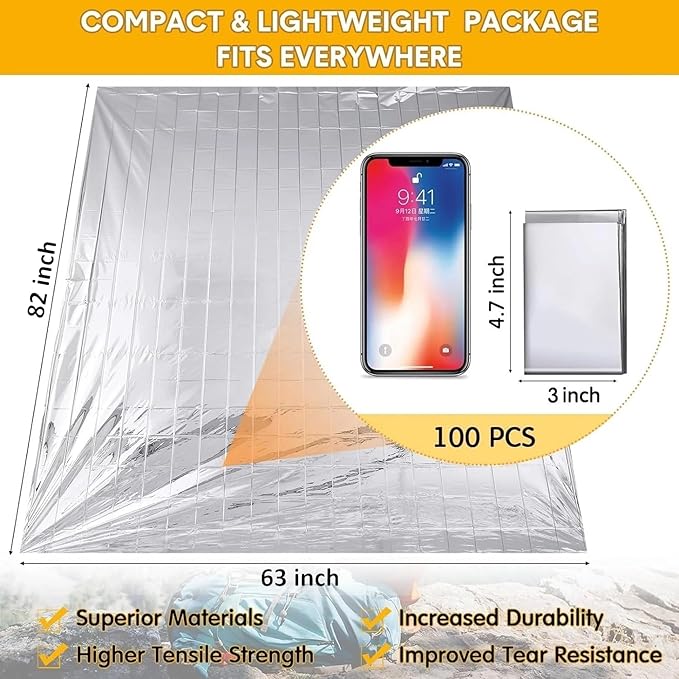Emergency Survival Blanket, Mylar Thermal Blanket, Gigantic Space Blanket 82" x - Image 5