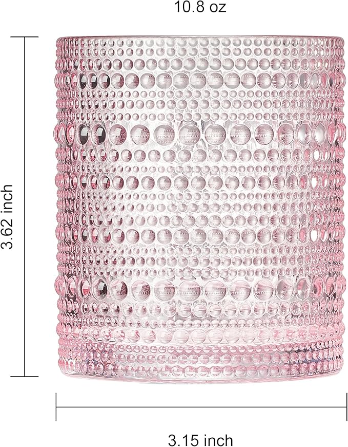 Khen Hobnail Beaded Highball Drinking Tumbler Glasses | Set of 6 | Pastel Pink - Image 5