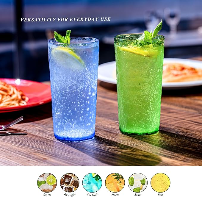 18oz Colorful Acrylic Glasses Drinkware, Ice-carved Design Stackable - Image 5