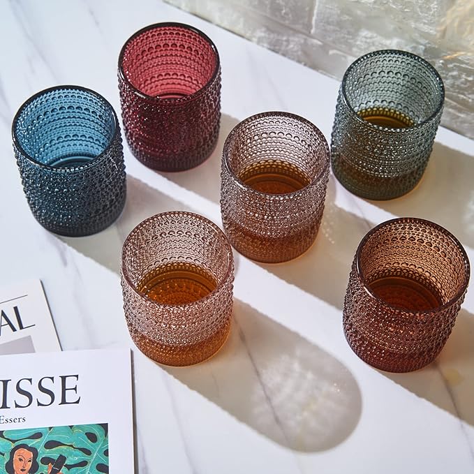 Khen Beaded Tumbler Drinking Glasses Set | Set of 6 | Vintage Hobnail 11 OZ - Image 2