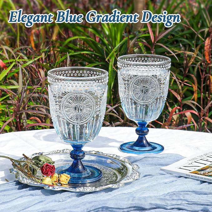 XUWAIDSGN 6Pcs Plastic Vintage Wine Glasses 13.5oz Reusable Embossed Goblet - Image 3