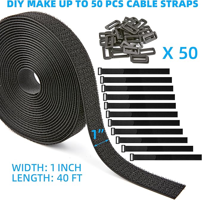 1" x 40ft Nylon Hook and Loop Cable Straps Roll - Image 2