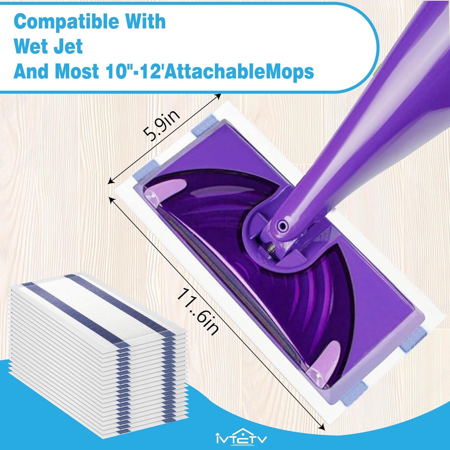 Upgraded Mop Pad Refill for Swiffer Wet Jet, 64 Counts Disposable Multi-Surface Cleaning Pads for Hardwood Floor, Tile, Laminate, Compatible with Swiffer WetJet Spray Mop, Dry and Wet Use