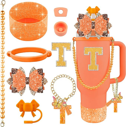 9PCS Orange for Stanley Cup Accessories Set Bling Initials Bow Charms for by Unknown
