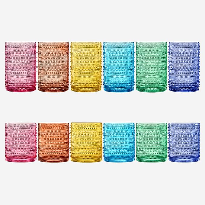 Khen Hobnail Beaded Highball Drinking Tumbler Glasses | Set of 12 | Color - Image 2