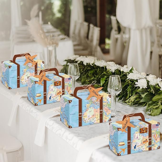 24Pcs Large Suitcase Party Favor Boxes Travel The Map Paper Treat Box - Image 7