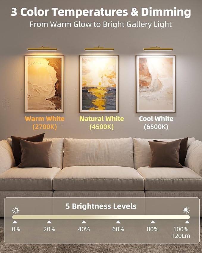 EZVALO Picture Lights for Wall, 6000mAh Rechargeable Battery 16″ Painting Light - Image 3
