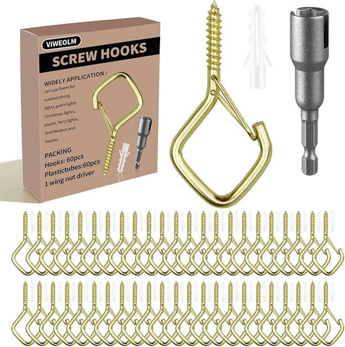 60 Pcs Gold Eye Hooks Screw Heavy Duty, Ceiling Hooks by Unknown