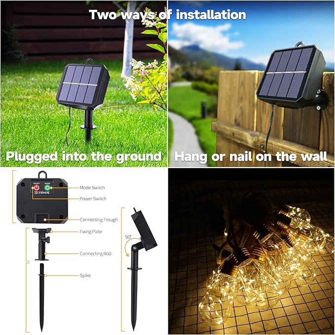 Solar Outdoor String Lights, 20Ft Vintage Rope Hemp Solar Patio Lights - Image 6