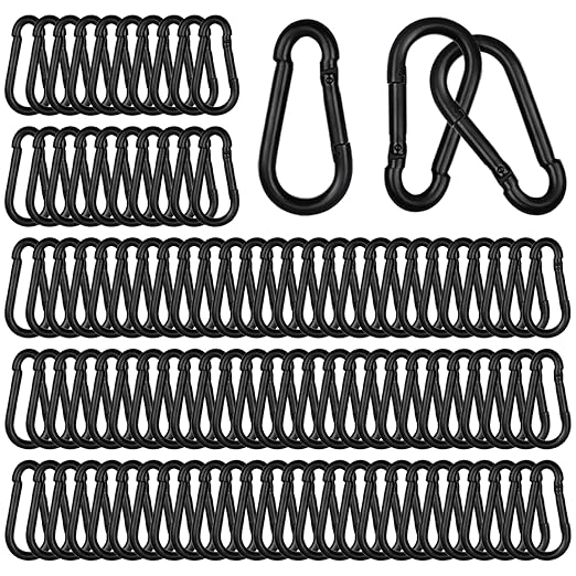 100 PCS 2.36'' Spring Snap Hook Carabiner, M6 1/4 Inch Galvanized Black Steel by HANDRERLEE