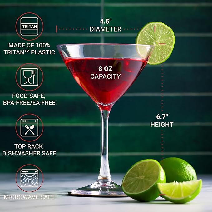 Bravario Unbreakable Plastic Martini Glasses, 100% Tritan Shatterproof Plastic - Image 4