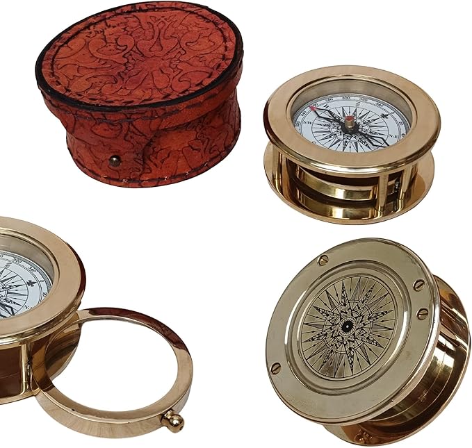 Vintage Brass Compass with Wooden Box – Antique Navigation Compass - Image 6