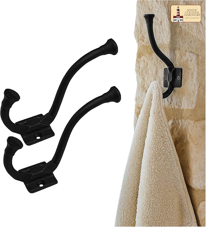 Mystic Colonial Medieval Rustic Cast Iron Wall Hooks Vintage Black Coated - Image 9