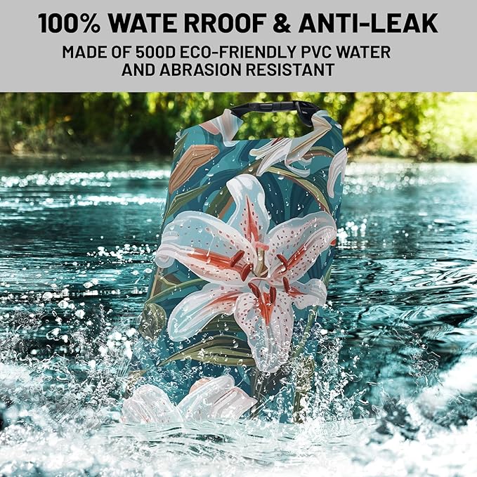 Waterproof Dry Bag, Roll Top Flowers Lily Waterproof Backpack 5L/10L/20L - Image 2