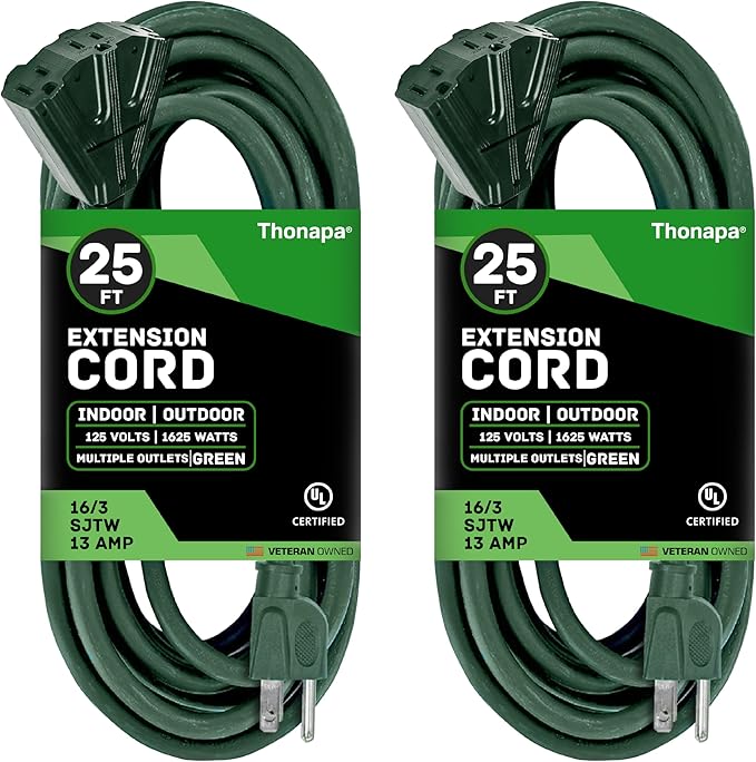 Thonapa2 Pack of 25 ft Green Extension Cord by Thonapa