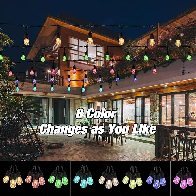 Auroraworld 24FT RGB Outdoor String Lights, Dimmable Color Changing Waterproof - Image 3