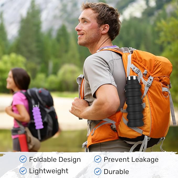 Collapsible Water Bottle, 16oz Portable Reusable Silicone Water Bottle - Image 4