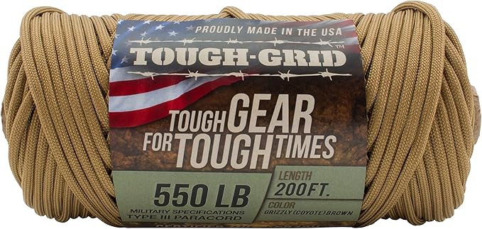 TOUGH-GRID 550 Paracord, Type III Mil-Spec Nylon Rope - 200 Ft Grizzly Brown - Image 3