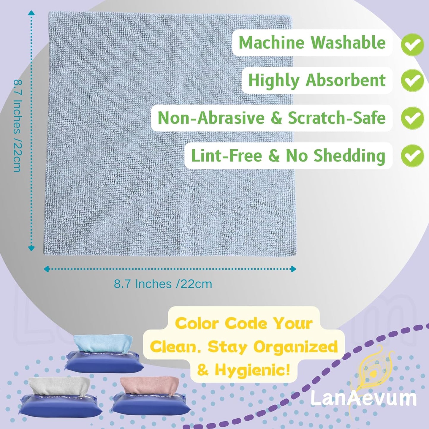 Microfiber Cleaning Cloths 60-Pack Microfiber Towels Pull-Out Packs 8.7x8.7 in, Lint Free, Streak Free, Absorbent, Reusable, Washable, Scratch Free, for Kitchen, Car Detailing, Glass, Pink/Gray/Blue