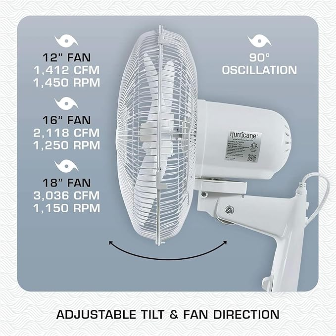 Hurricane 18" Supreme 90-Degree Oscillating Wall Mounted Fan - Image 4